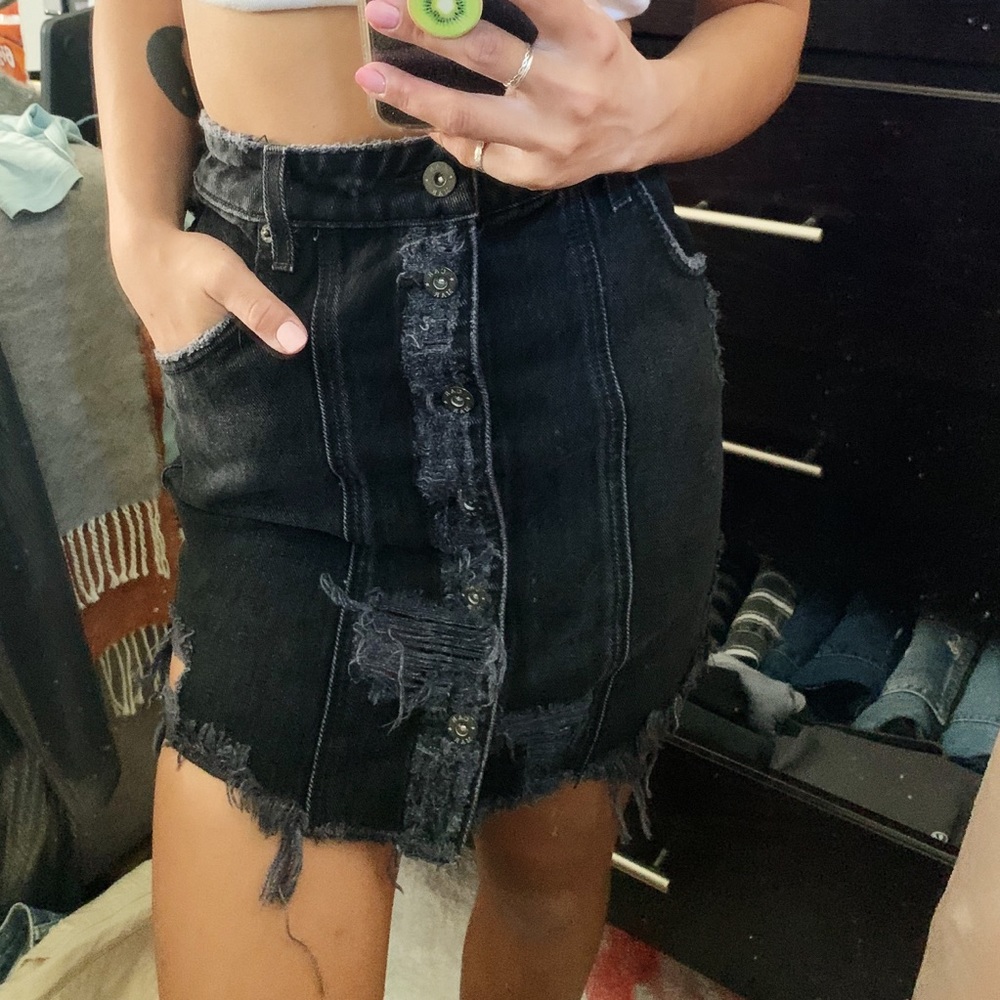 Carmar Distressed Black Denim Skirt